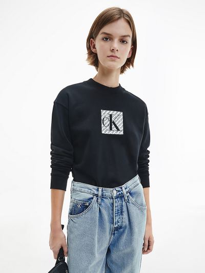 Calvin Klein Ruhák HU131783 | Calvin Klein Organic Cotton Logo Női Pulóver Fekete